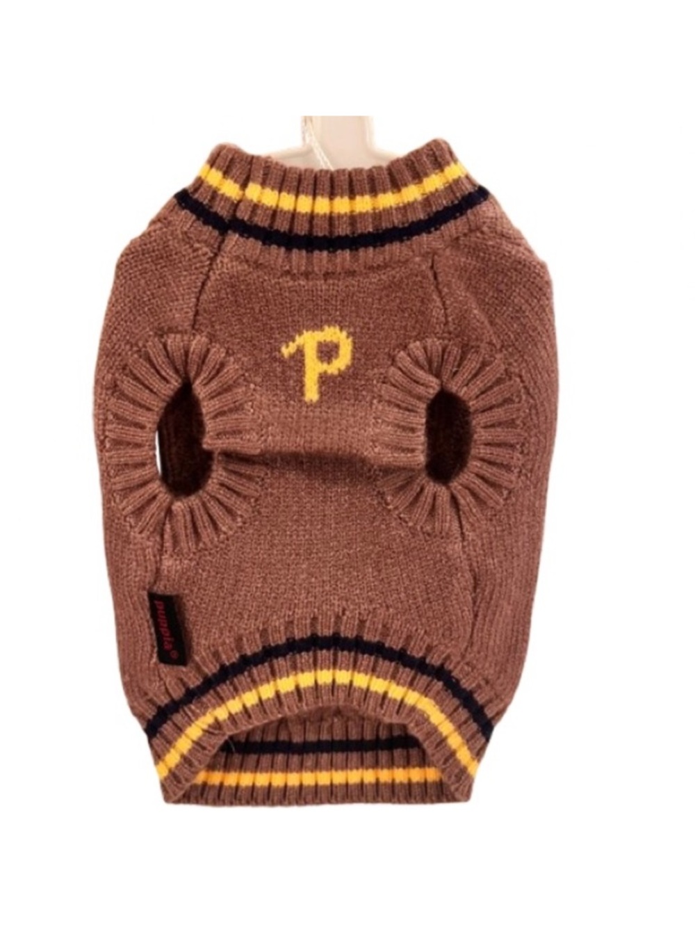 🆕-Puppia Joise- Brown Cable-Knit Dog Sweater w/Striped Trim- Small Medium Dogs - Picture 4 of 11
